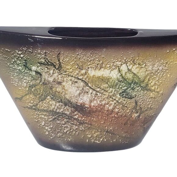 Vintage Mid Century Modern Hand Painted Ikebana Style Colorful Vase Gold Fleck - Picture 2 of 9